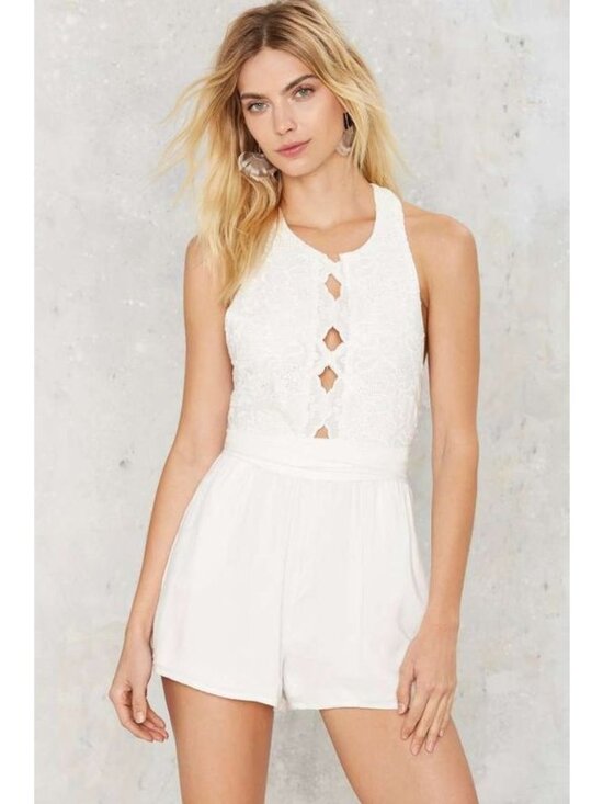 Tea & Cup By Nasty Gal Pants - Tea & Cup Nasty Gal Womens White Peek A Boo Rope Lace Romper Size S/M